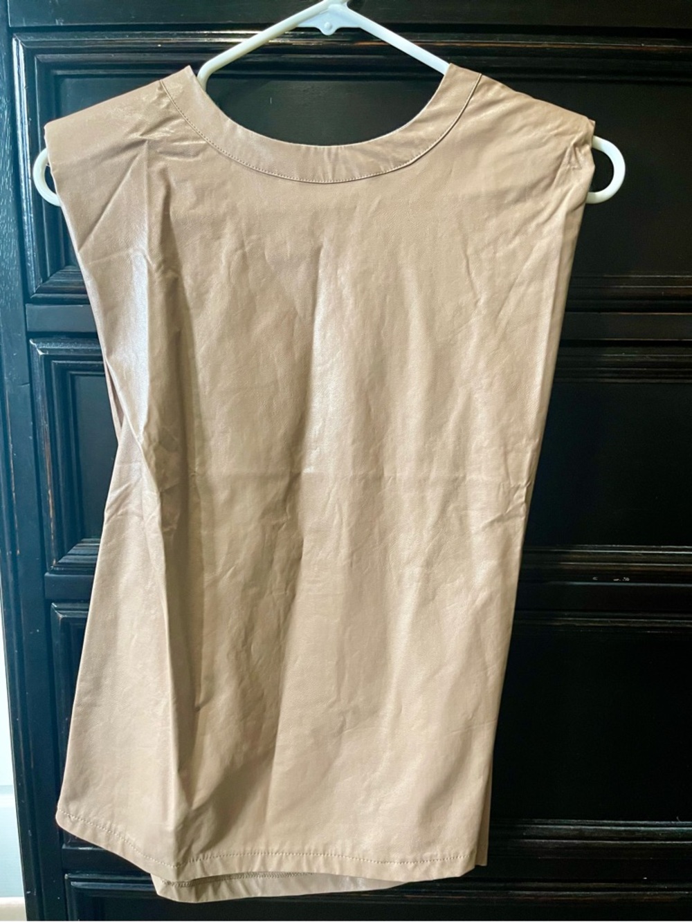 Sleeveless Faux Leather Tunic Top in Camel